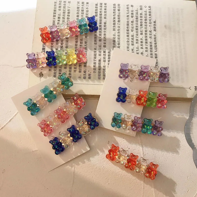 New Fashion Jelly Bear Hairgrip Rainbow Color Hair Pin Accessories Cute Gummy Bear Hair Clips for Kids Women Girls