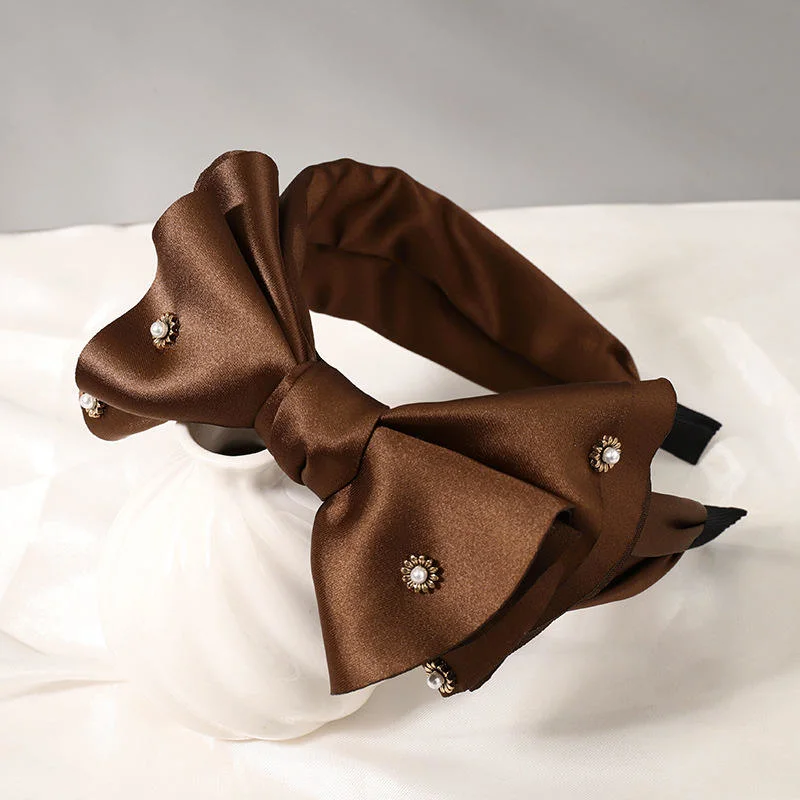 New Arrived Hair Band Hair Accessories Soft Silk Stain Shiny Fabric Wide Bow Knot Headband for Women