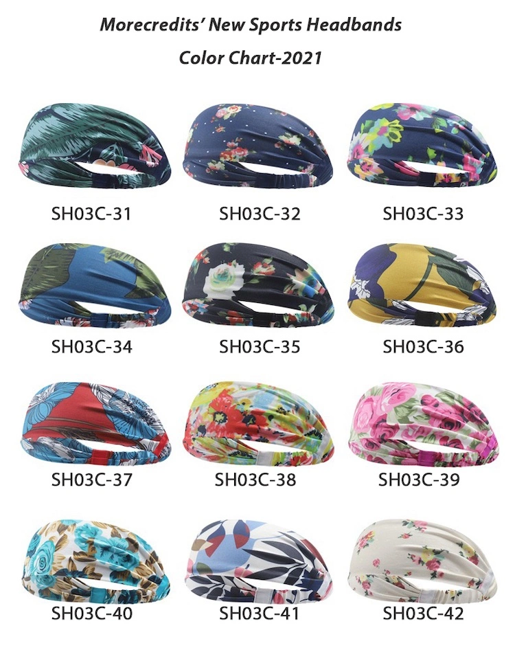 New Colorful Floral Sports Headwear Turban Hairband Directly Factory, Custom Design Printed High Stretchy Spandex Gym Headbands for Ladies, Women, Girls