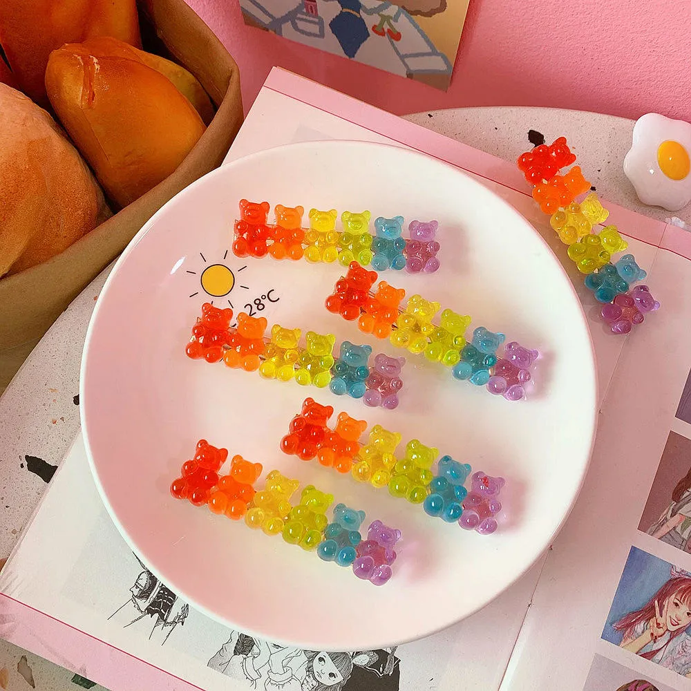 New Fashion Jelly Bear Hairgrip Rainbow Color Hair Pin Accessories Cute Gummy Bear Hair Clips for Kids Women Girls