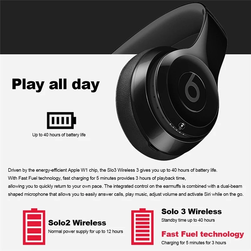 Solo3 Wireless Bluetooth 3.5mm Jack Headphones on Ear Gaming Headset Music Earphones for Beats Hands-Free with Mic Fone De Ouvido