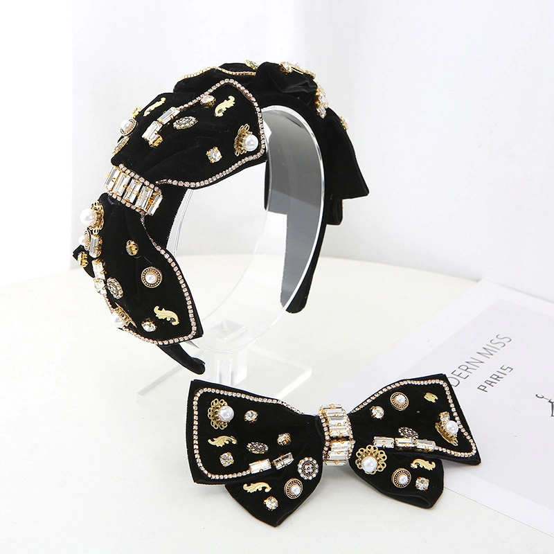 New Arrivals Bling Crystal Rhinestone and Pearl Headband for Women Knitted Pink Top Knot Headband I Love You Hairbands