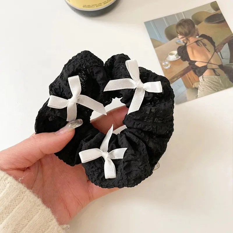 2023 New Design Elegant Simple Bowknot Scrunchies Ponytail Holder Elastic Hair Band for Woman Girls