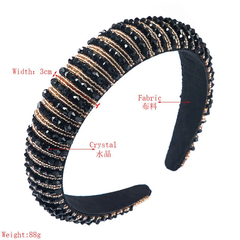 New Style Fashion Women Hair Accessories Luxury Diamond Hairband Beaded Baroque Bling Crystal Padded Rhinestone Headband