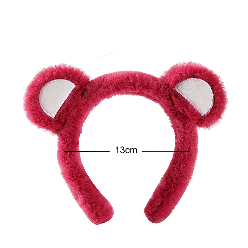 Ins Cute Plush Strawberry Bear Hair Band Lady Pink Rose Red Ears Hair Hoop