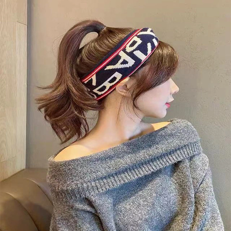 Autumn Winter New Style Classic Retro Letter Printing Hairband Fashion Corduroy Wide Knotted Headband