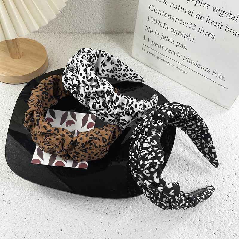 Retro Wide Version Headband Female Senior Sense Fabric Leopard Print Headband