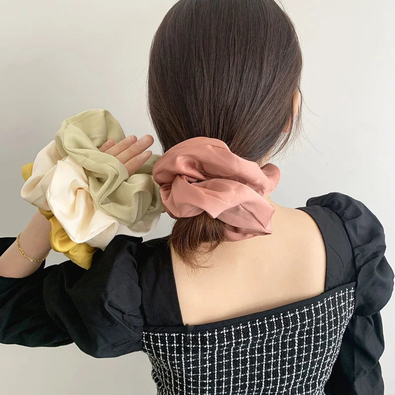 High Quality Solid Color Big Size Elastic Hair Ties Ponytail Holder Silk Satin Scrunchies Hair Band