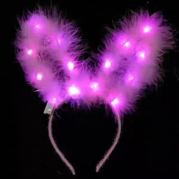 Glowing Feathered Rabbit Ears Glowing Plush Gold Wire Cat Ear Headband