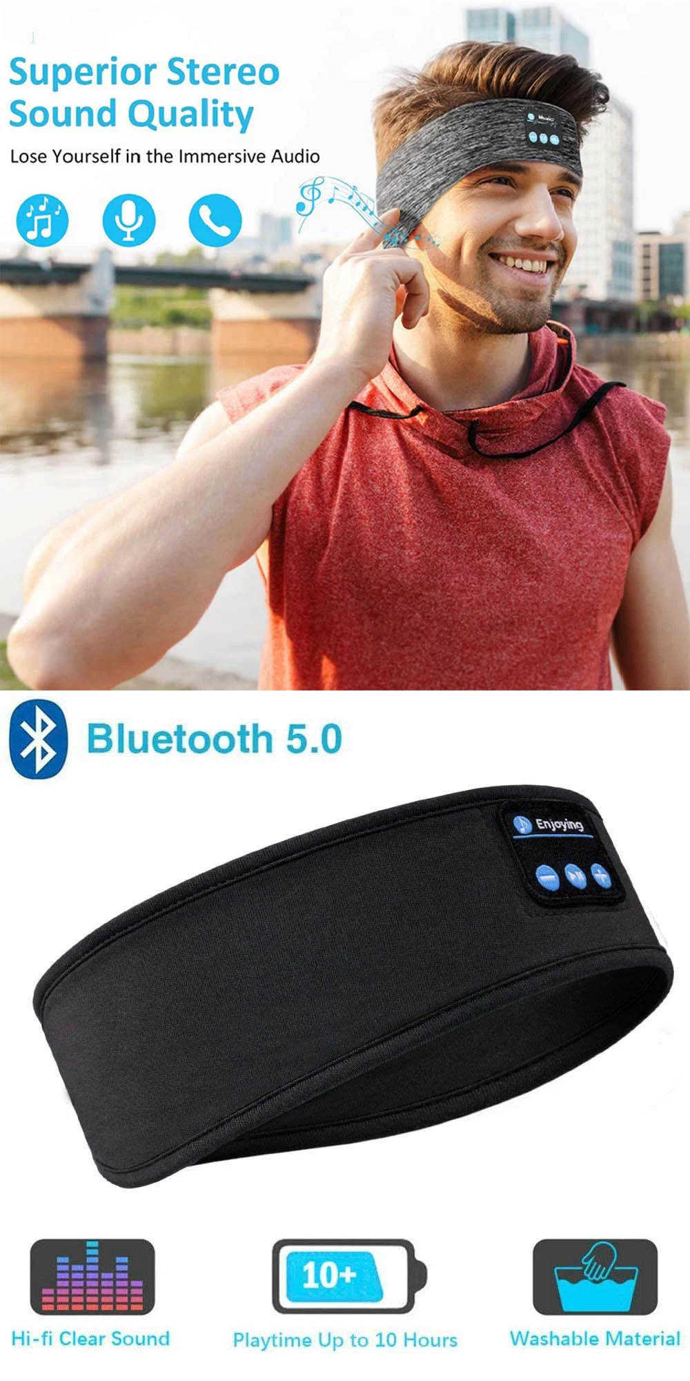 Yn-2 2 in 1 Wireless Outdoor Sports Headband Sleeping Headset Eye Mask