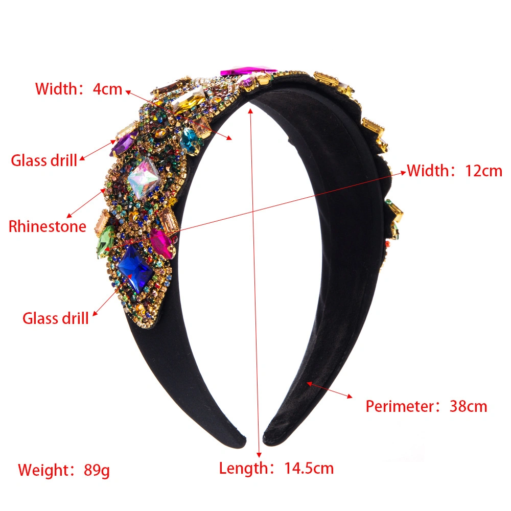 Custom Full Multi Color Crystal Thick Sponge Headband for Woman Luxury Hairband