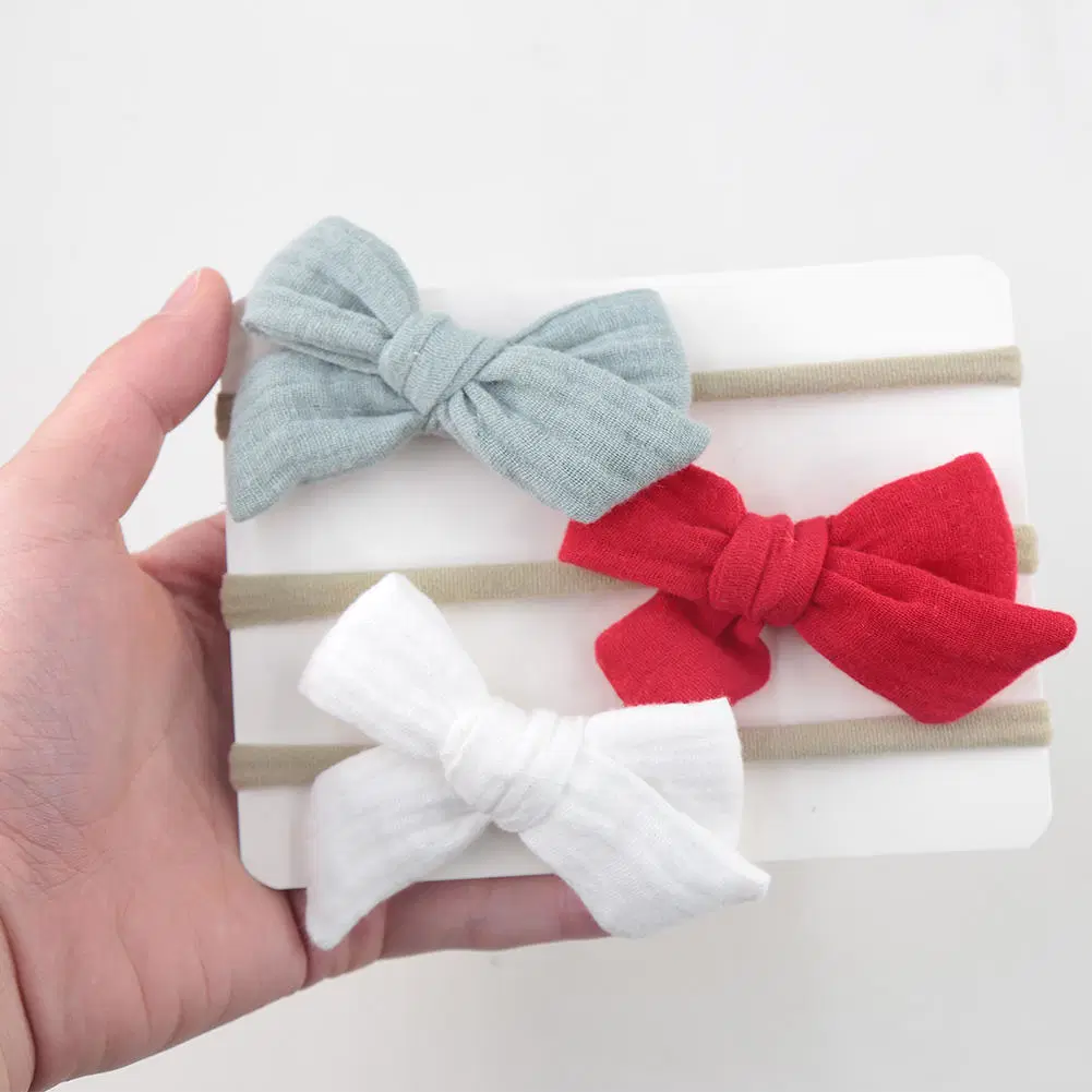 Elastic Muslin Cotton Baby Bows Soft Nylon Headband for Girls