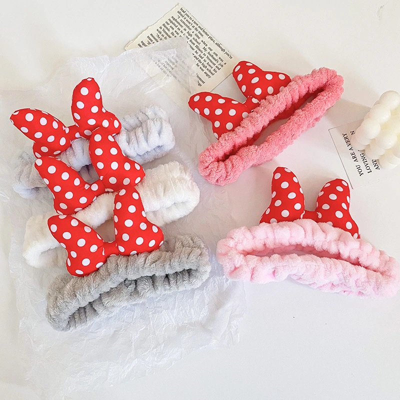 Personal Care OEM 4 Different Colors Coral Fleece Makeup Bath Hair Band Fluffy Bow Women Headband Hair Accessories