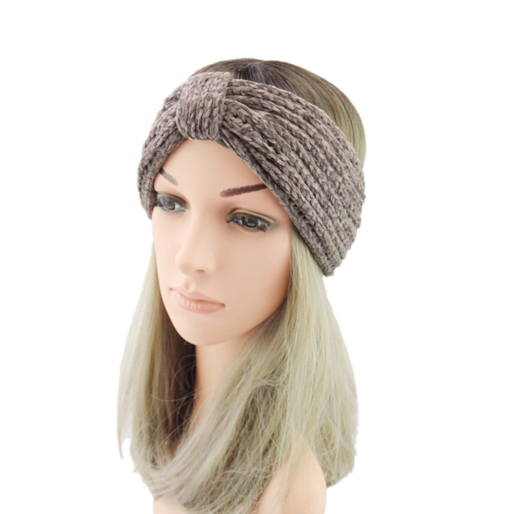 Hot Selling Crochet Bow Wide Stretch Solid Hair Band Knit Ear Warmer Headband Soft and Warm Women&prime;s Knitted Headband