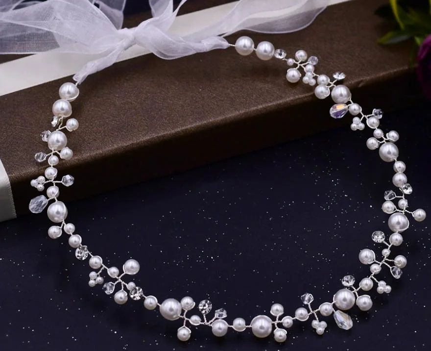 Bridal Pearl Crystal Headband for Women. Bridal Haolo Headpiece