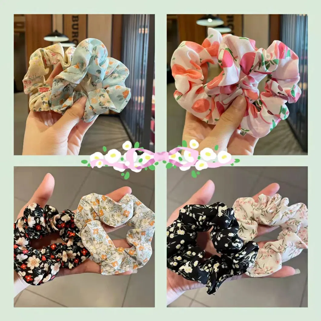 New Floral Large Hair Circle Korean Gauze Flower Fabric High Elastic Rubber Band