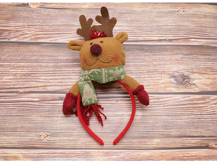 3 Styles Red Handmade Fabric Christmas Headband with Plush Elk Santa Snowman Appendant for Xmas Head Decoration