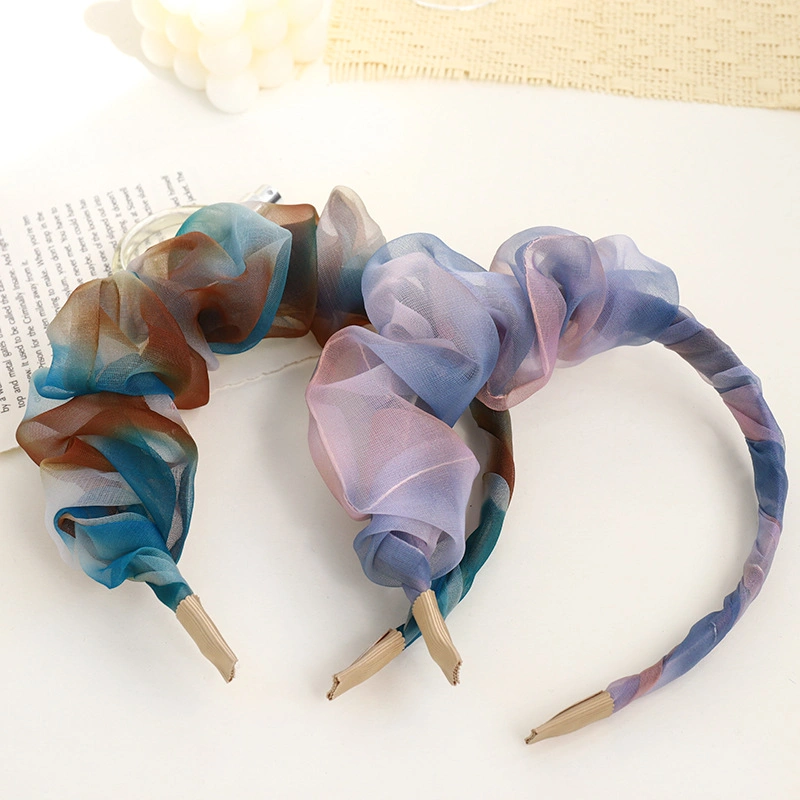 Wholesale New Simple Girl Hair Accessories Women Big Tie Dye Hair Band Organza Scrunchies Plated Headband