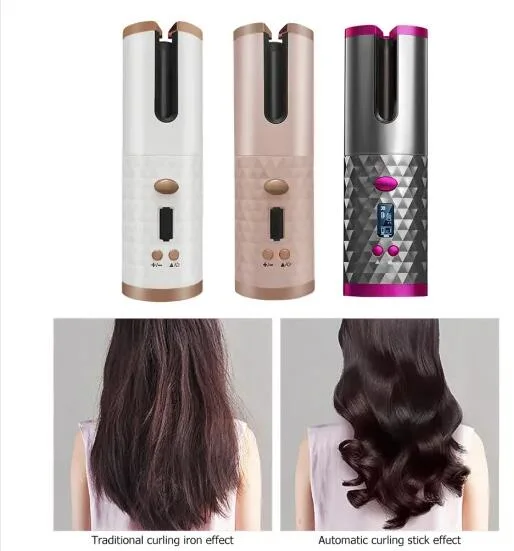 Temperature Control LCD Display 2 in 1 Portable Curling Iron Rechargeable Wireless Automatic Hair Curler 5200mAh