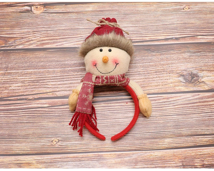 3 Styles Red Handmade Fabric Christmas Headband with Plush Elk Santa Snowman Appendant for Xmas Head Decoration