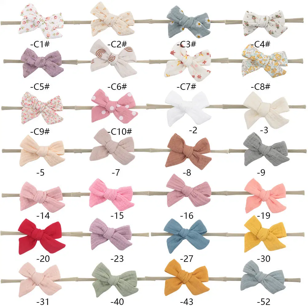 Elastic Muslin Cotton Baby Bows Soft Nylon Headband for Girls