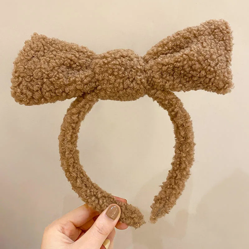 Lambs Wool Plush Hair Accessory Super Cute Rabbit Ears Bow Headbands