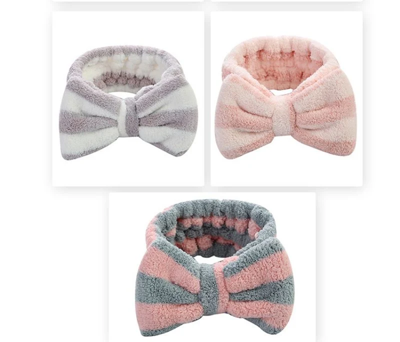 Hair Accessories Soft Flannel Turban Bowknot Headband Custom Makeup Bow Bath Headband for Women Cosmetic &amp; Facial SPA