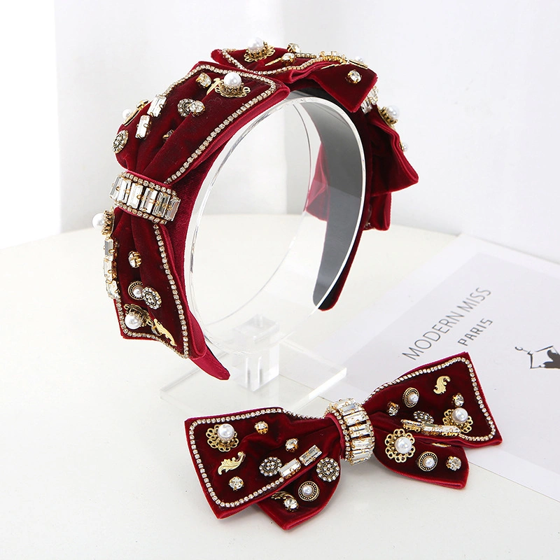 New Arrivals Bling Crystal Rhinestone and Pearl Headband for Women Knitted Pink Top Knot Headband I Love You Hairbands