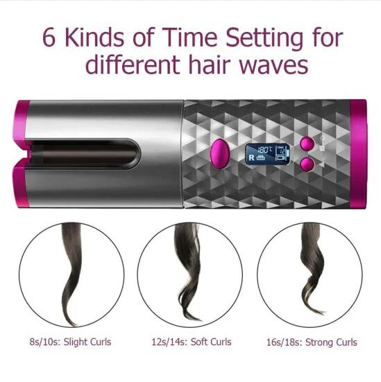 Temperature Control LCD Display 2 in 1 Portable Curling Iron Rechargeable Wireless Automatic Hair Curler 5200mAh