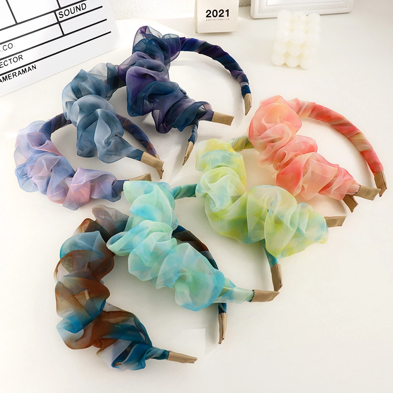 Wholesale New Simple Girl Hair Accessories Women Big Tie Dye Hair Band Organza Scrunchies Plated Headband