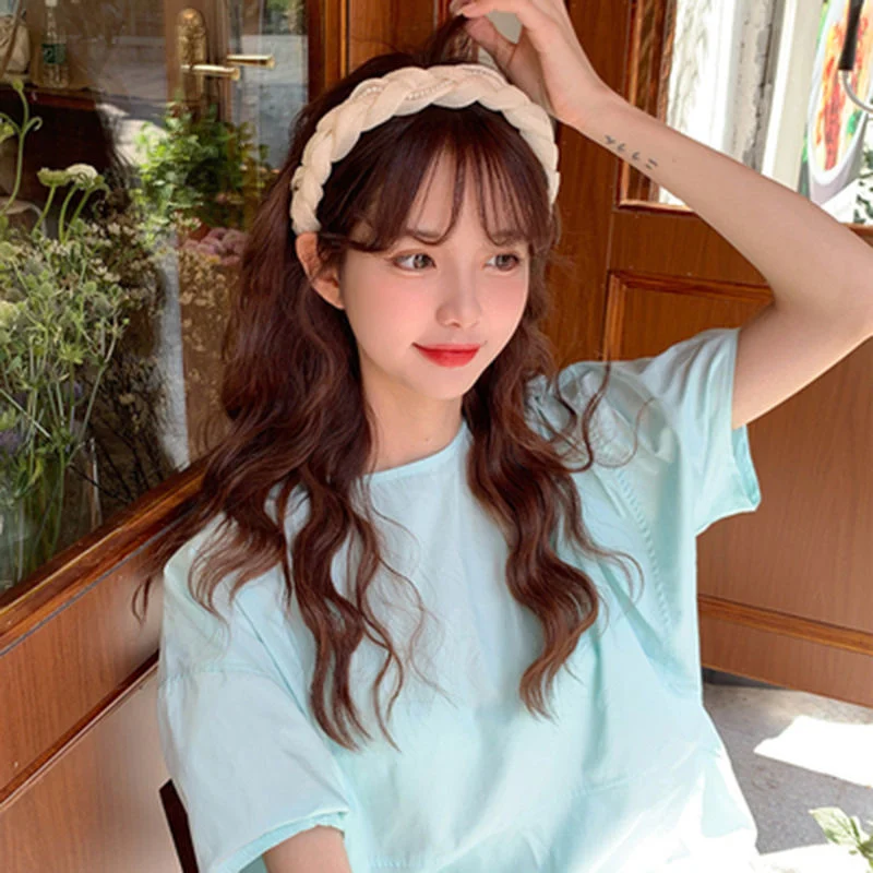 Hot Popular Sweet Mesh Chain Headband Hair Wholesale Korean Women&prime;s Organza Pearl Headbands Gently Woven Twist Hair Band