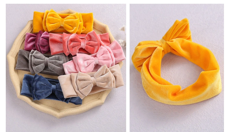 Children&prime;s Wide Hair Hoop Double-Layer Bow Baby Cute Hair Circles Velvet Baby Hair Bands Sweatband Soft Silk Velvet Cute Knitted Headband