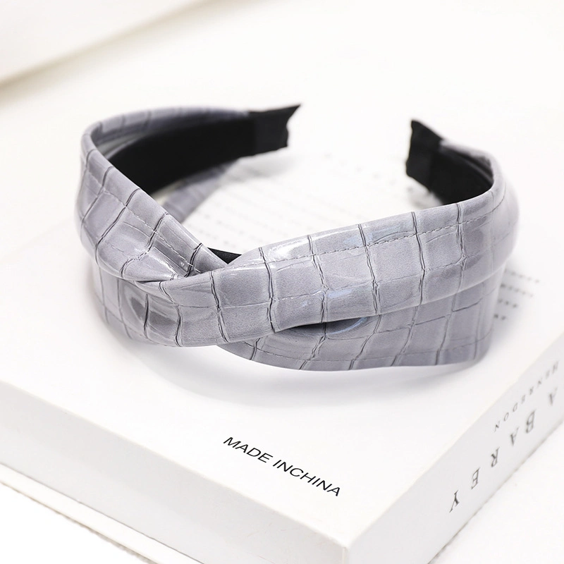 Crossed Leather Hair Band Moringa Female Department European and American Crocodile Pattern PU Leather Headband