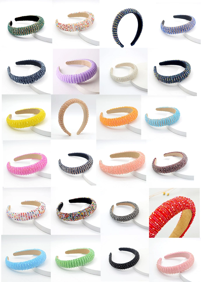 Fashion Designer Glitter Multicolor Full Rhinestone Resin Sponge Wide Headband for Women