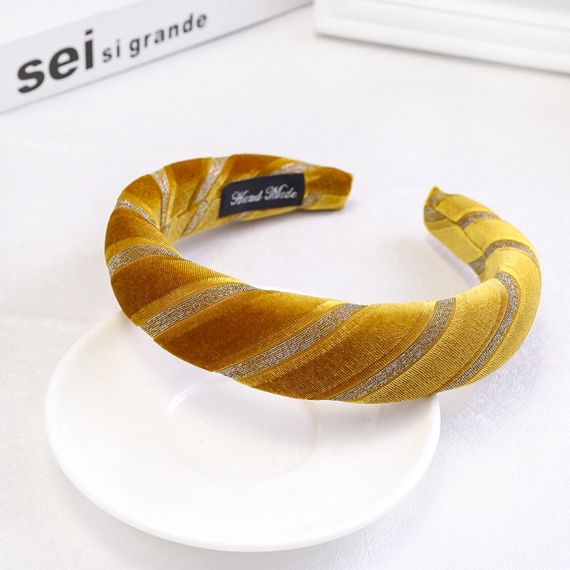 Autumn and Winter New Gold Velvet Fabric Hot Gold Striped Hair Band Headband Netflix with The Same Paragraph Hair Accessories