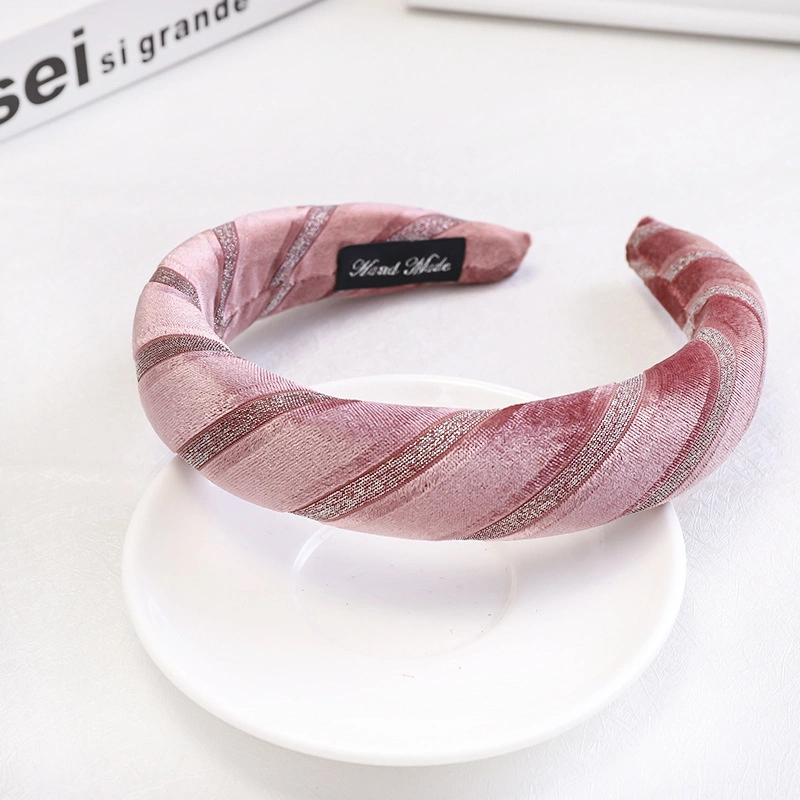 Autumn and Winter New Gold Velvet Fabric Hot Gold Striped Hair Band Headband Netflix with The Same Paragraph Hair Accessories