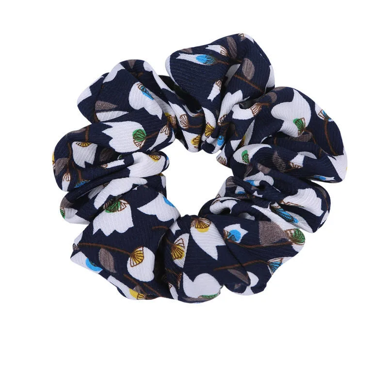 Korea French Rainbow Checkerboard Waves Graffiti Hair Scrunchies Satin Temperament Hair Scrunchies