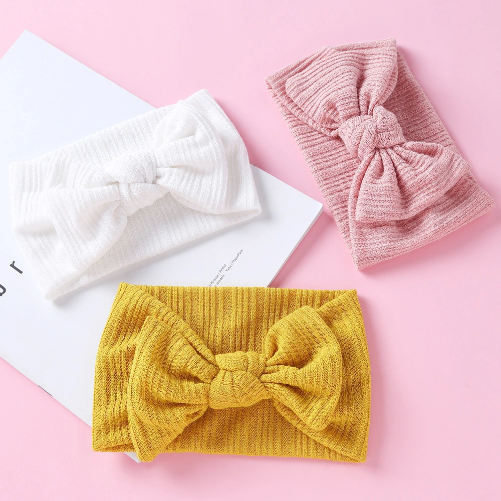 Ins Children&prime;s Wool Headband Double Knit Elastic Bow Headband for Baby