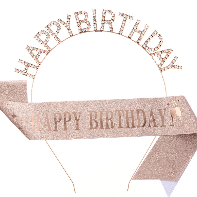 New Happy Birthday Headband with Glitter Cloth Happy Birthday Strap Etiquette Belt