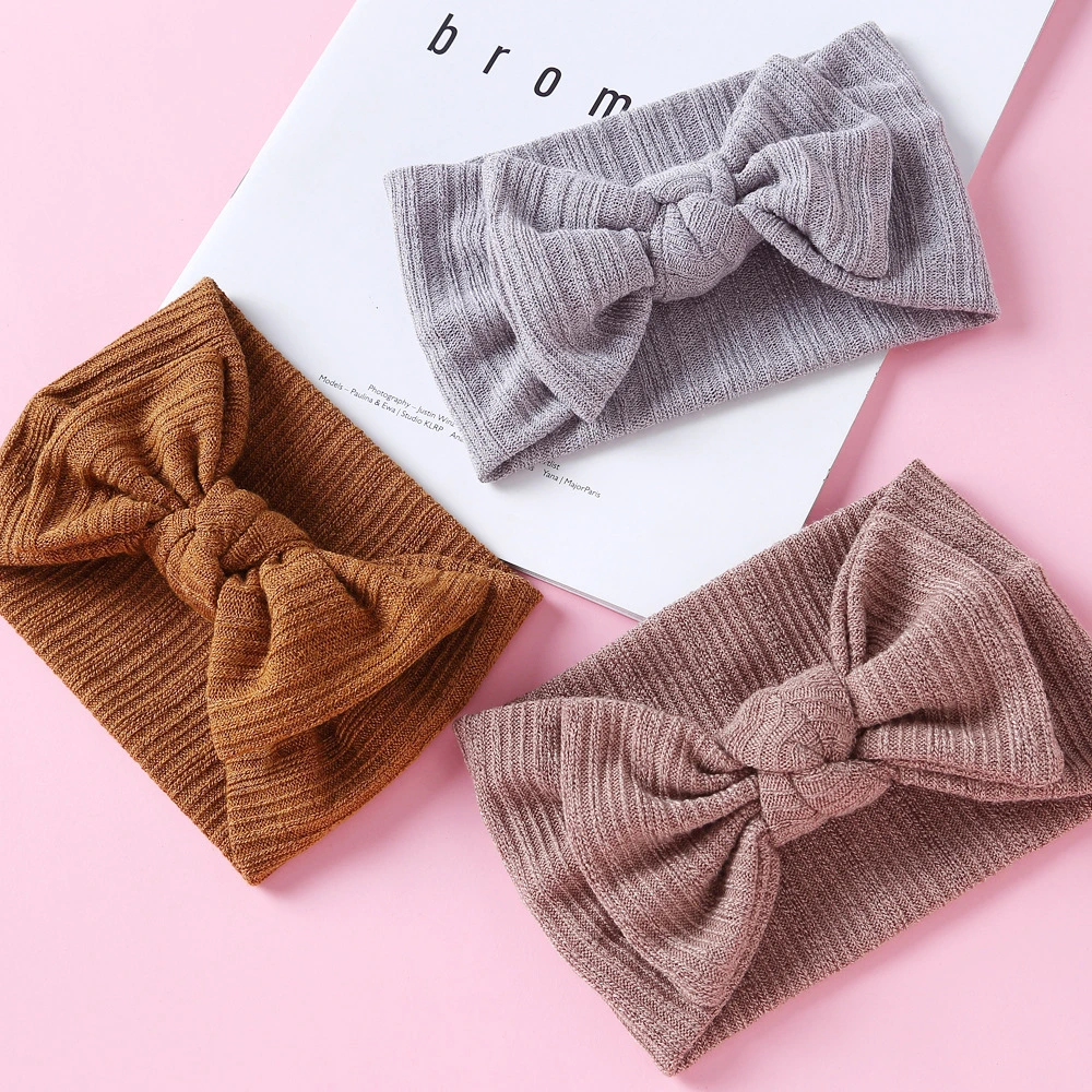 Ins Children&prime;s Wool Headband Double Knit Elastic Bow Headband for Baby