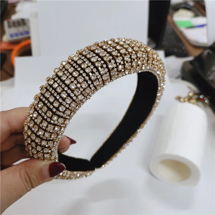 Ea033 2020 Luxury Sponge Padded Women Bling Rhinestone Headbands Girls Fashion Headpiece Full Bead Crystal Diamond Headband