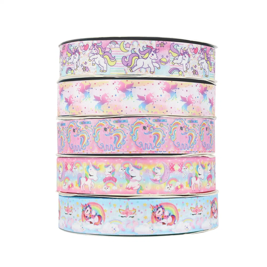 Factory Unicorn Cartoon Digital Hot Turn Thread Tape Printing Wholesale Handmade Jewelry Material Ribbon Decorative Hair Accessories