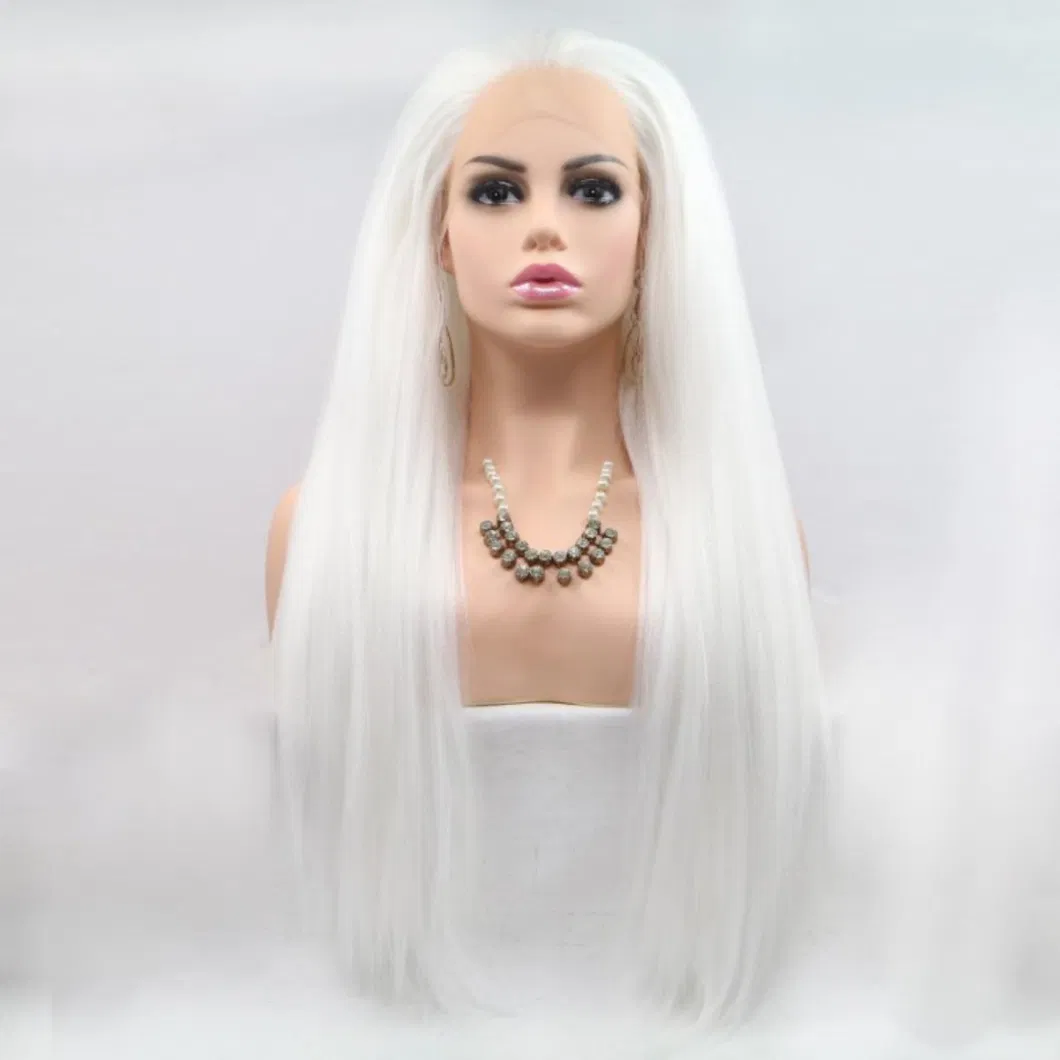 Naturual Fluffy Hand Woven Front Lace White Long Straight Wig Headband