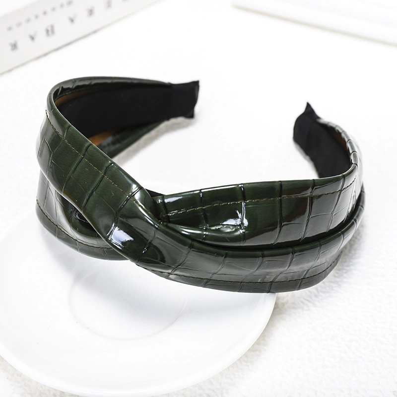 Crossed Leather Hair Band Moringa Female Department European and American Crocodile Pattern PU Leather Headband