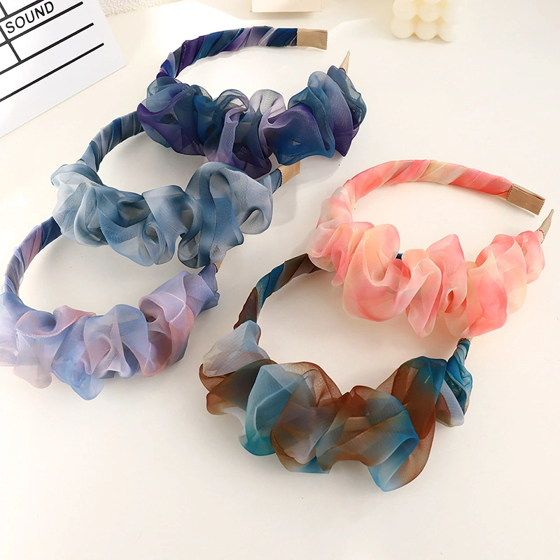 Wholesale New Simple Girl Hair Accessories Women Big Tie Dye Hair Band Organza Scrunchies Plated Headband