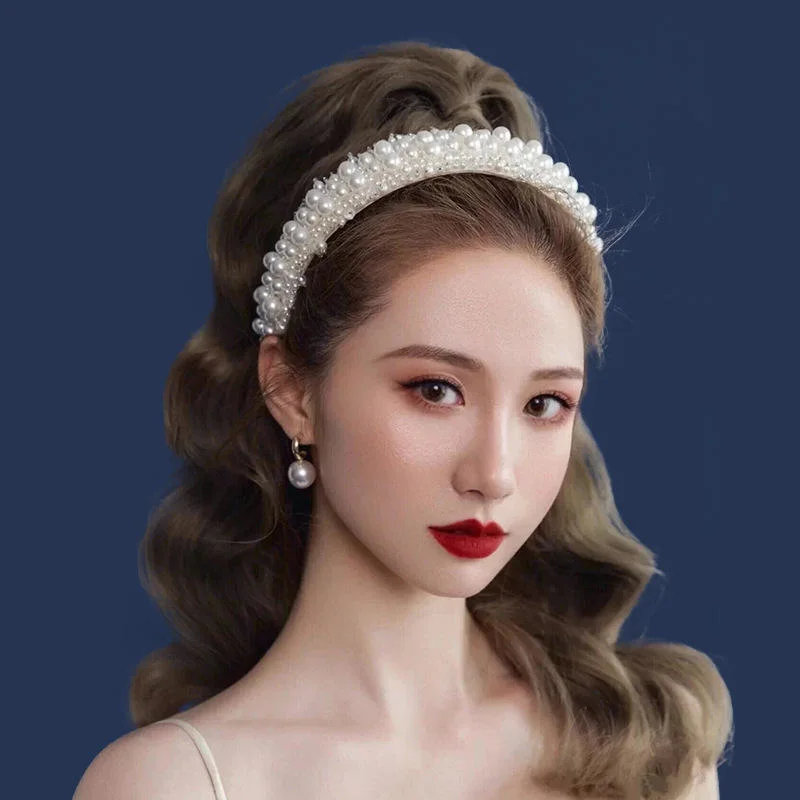 New Bride Pearl Hairband Princess Crown Hair Card Crystal Headband Woman