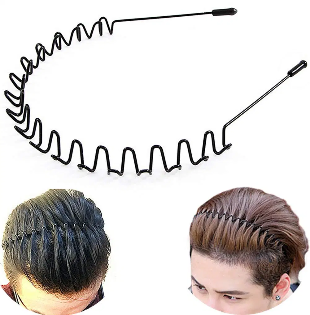 Wholesale Unisex Black Wavy Spring Outdoor Sports Metal Hair Band Headband