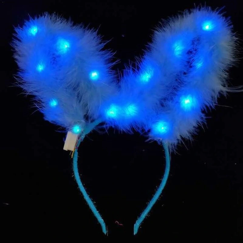 Glowing Feathered Rabbit Ears Glowing Plush Gold Wire Cat Ear Headband