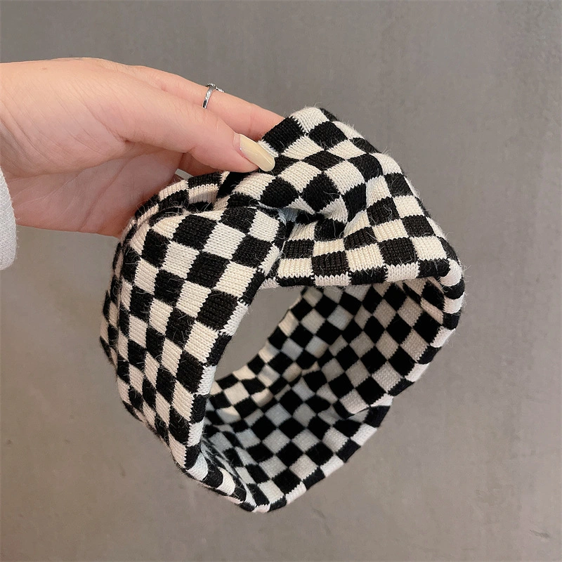 Women&prime;s Daily All-Match Go out Checkerboard Grid Elastic Headband