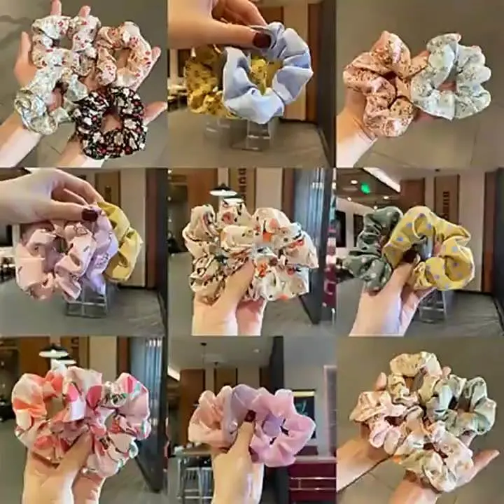 New Floral Large Hair Circle Korean Gauze Flower Fabric High Elastic Rubber Band